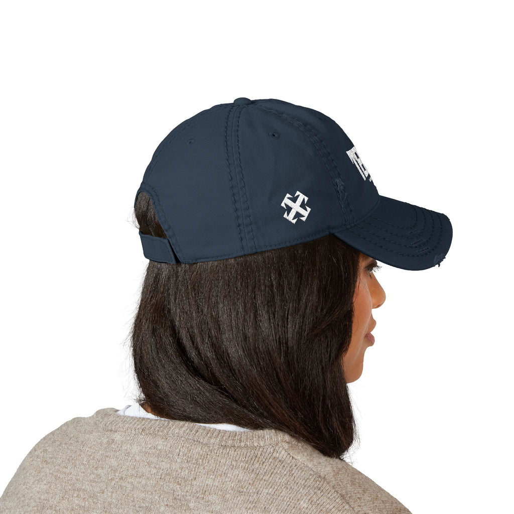 Tekky Navy Distressed Embroidered Cap