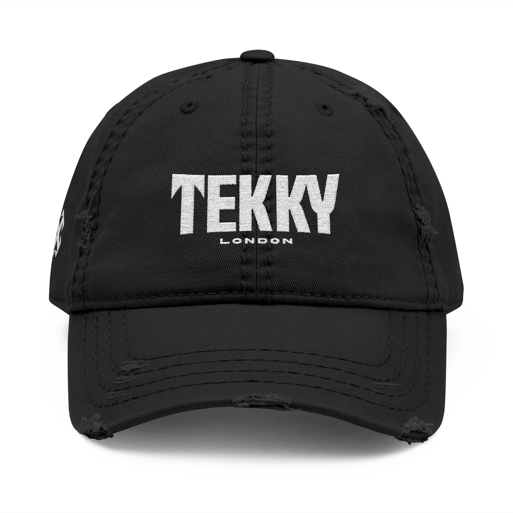 Tekky Black Distressed Embroidered Cap