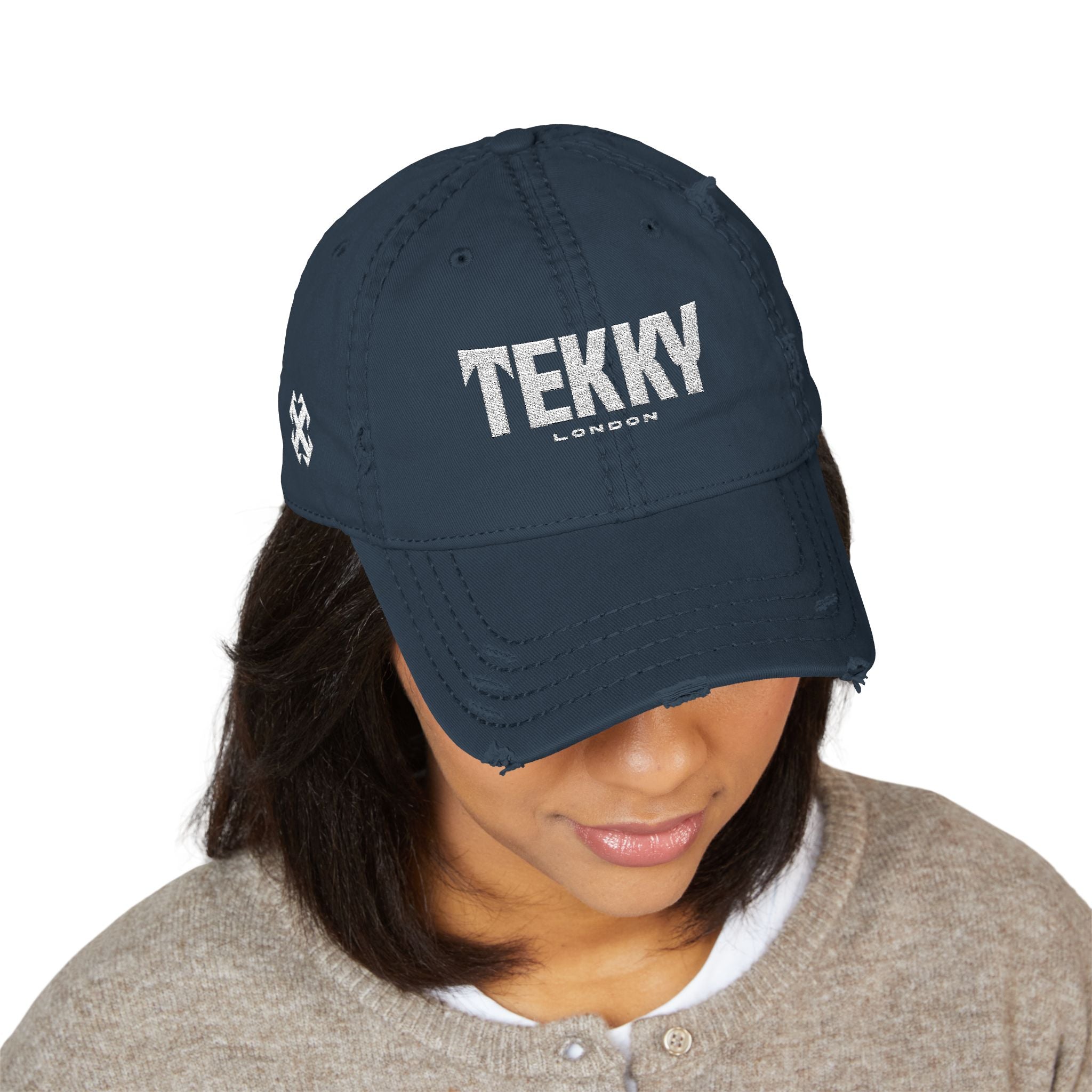 Tekky Navy Distressed Embroidered Cap